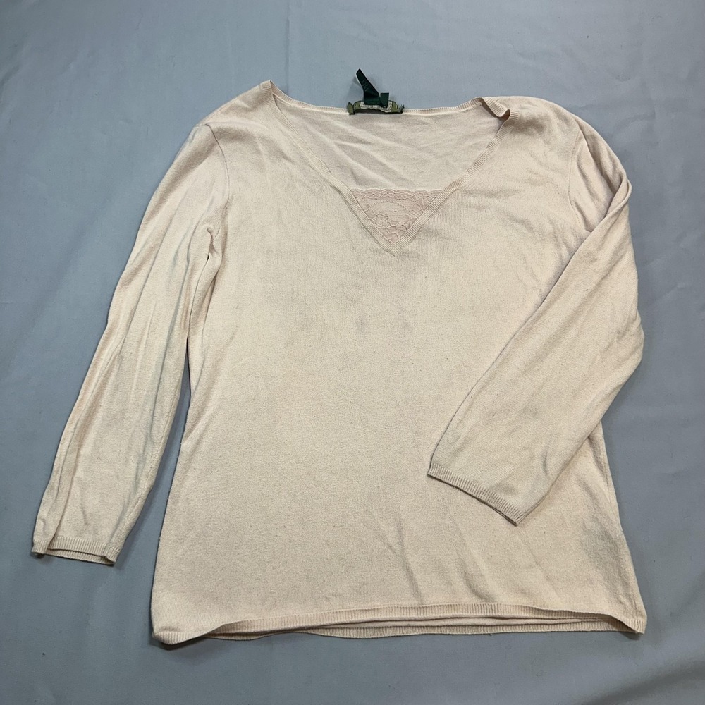 Lauren Ralph Lauren Shirt Womens S Pink Popover Lace Trim Silk Blend Lightweight